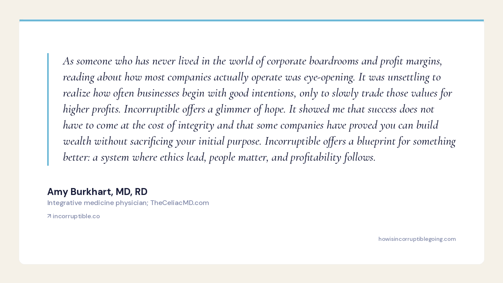 Amy Burkhart, MD, RD on Incorruptible