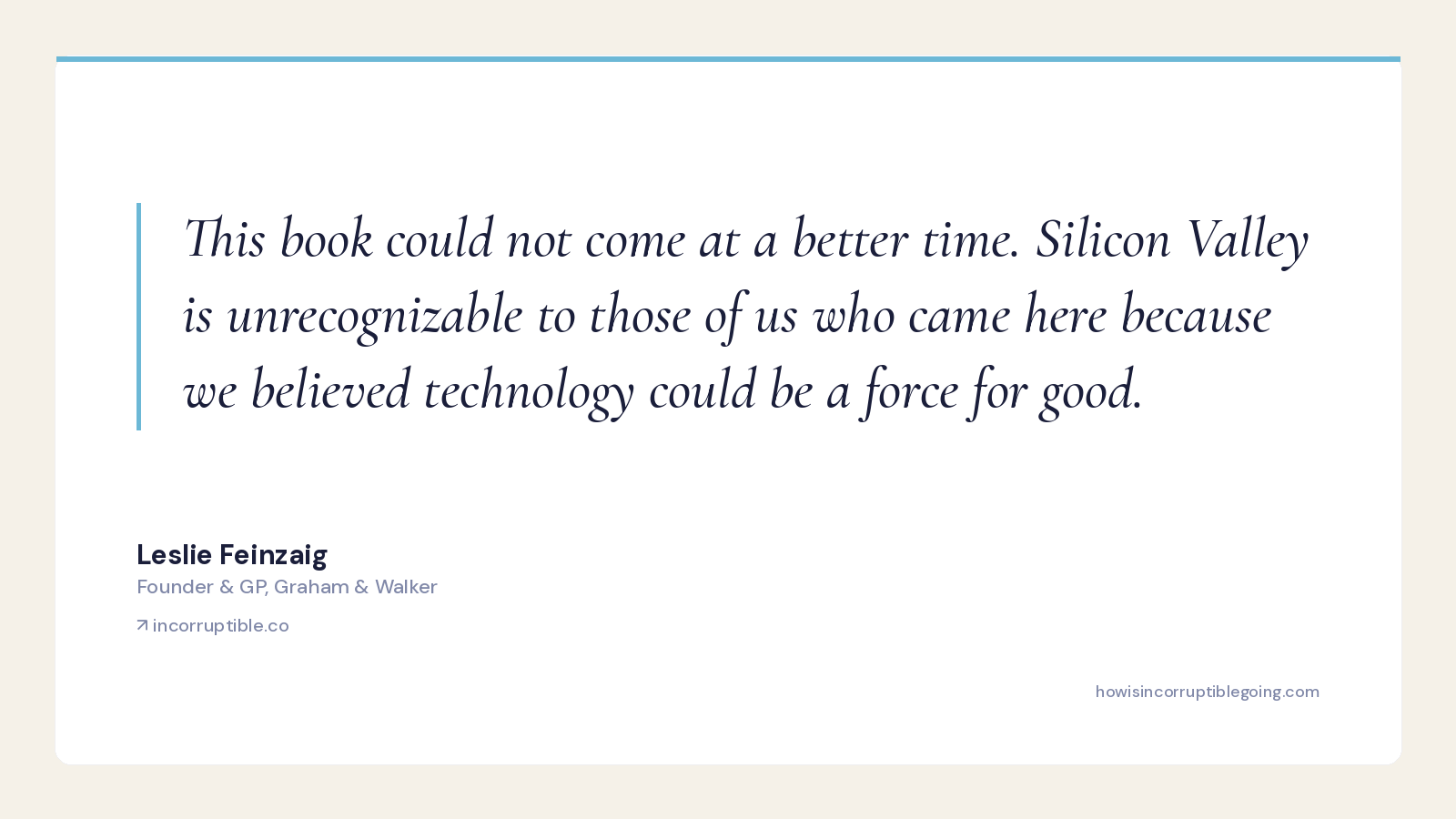 Leslie Feinzaig endorses Incorruptible