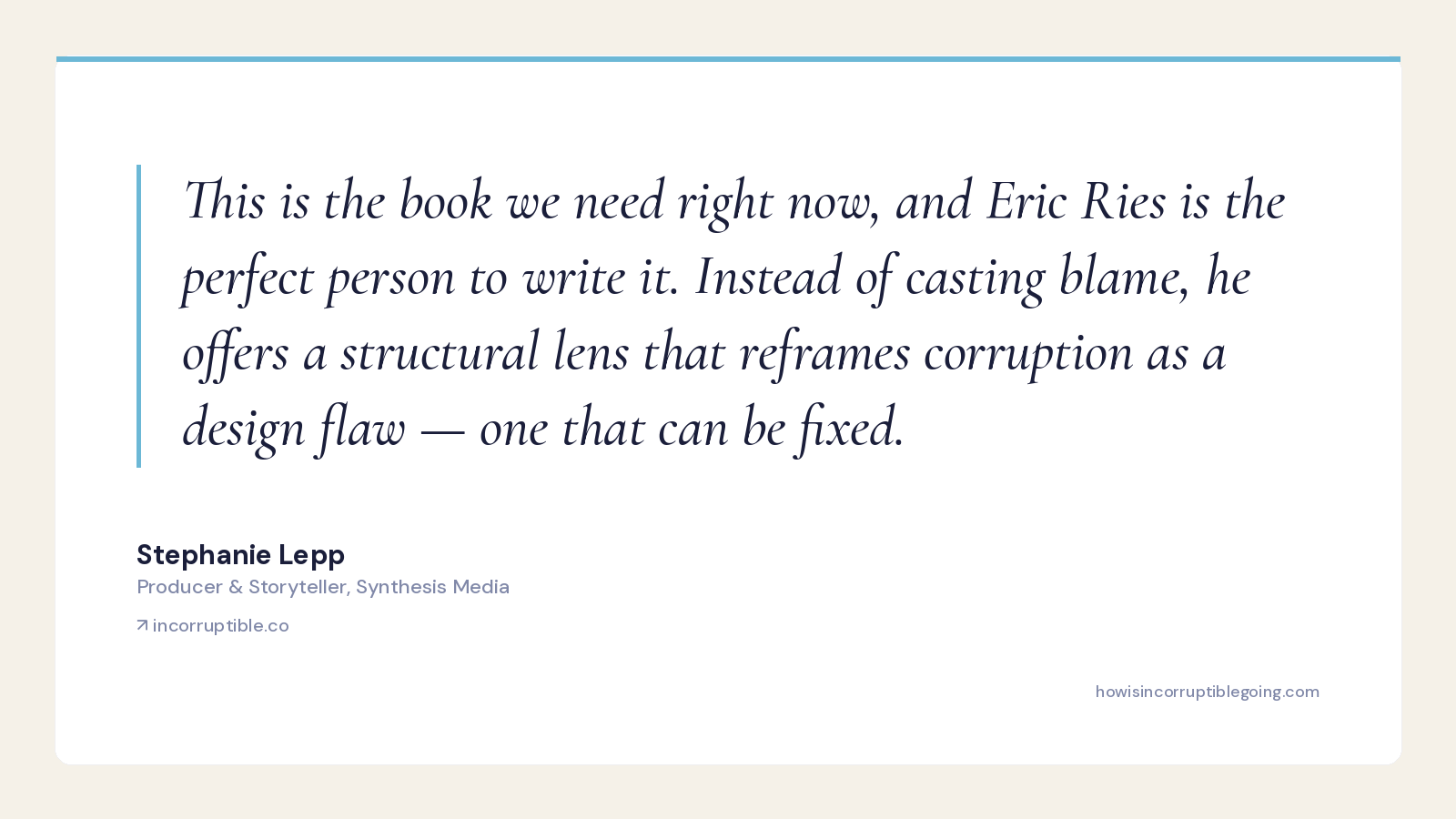 Stephanie Lepp endorses Incorruptible