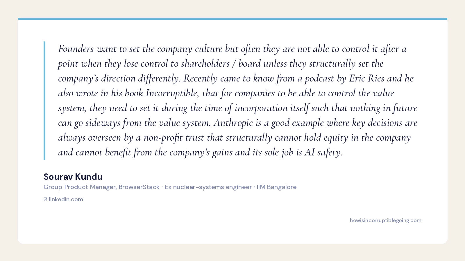 Sourav Kundu (Group PM, BrowserStack) — Incorruptible on why founders lose culture control: 'set it during the time of incorporation itself'